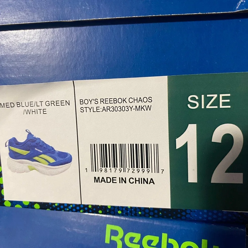 Reebok Chaos Boys Royal Blue Lime Green‎ Mesh Athletic Running Shoes 12 NIB